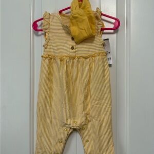 Carter's Yellow Striped Romper with Headband